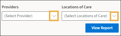 Providers and Location of Care with yellow highlight boxes around the drop-down arrows.